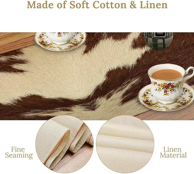 Cow Print Table Runner Retro Brown White Cow Fur Animal Fur Skin Farmhouse - Image 4