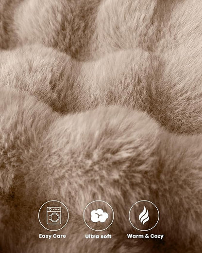 Ultra Soft Cozy Faux Fur Throw Blanket, Fuzzy Plush Thick Bubble Blanket - Image 7