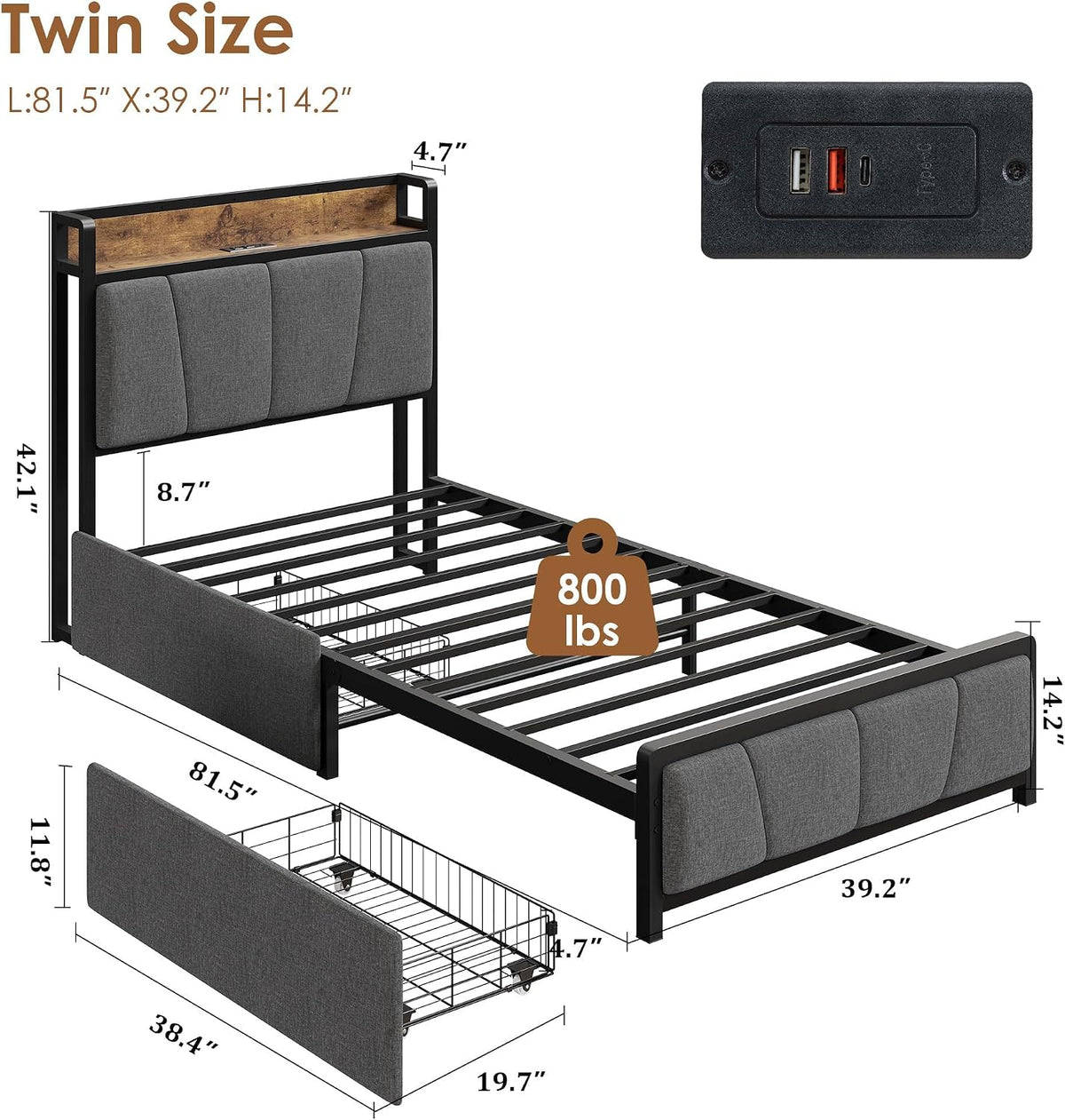 gaomon twin size bed frame with 2 drawers shown in use