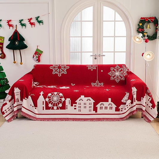 MEETSKY Red Christmas Couch Cover by MEETSKY