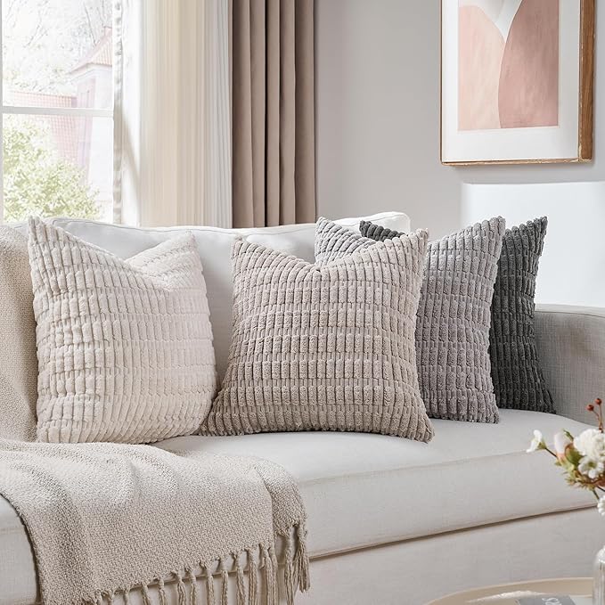 Fancy Homi Set of 4 Grey and White Boho Decorative Throw Pillow Covers 22x22 by Fancy+Homi