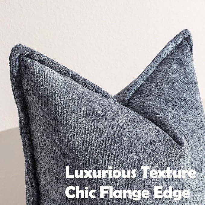 Pack of 2 Navy Euro Shams Pillow Covers 26x26 Cozy Soft Chenille Decorative - Image 2