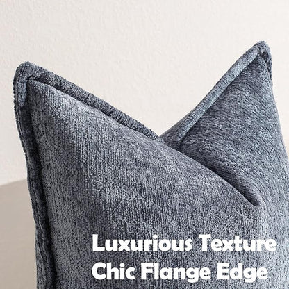Pack of 2 Navy Decorative Throw Pillow Covers 24x24 Cozy Soft Chenille Accent - Image 2