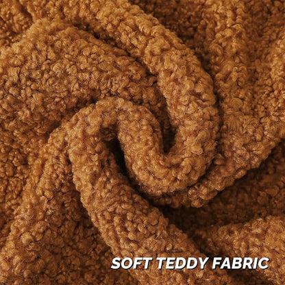 FUTEI Rust Throw Pillow Covers 20x20 Inch Set of 2, Furry Faux Fur Teddy Boucle - Image 2