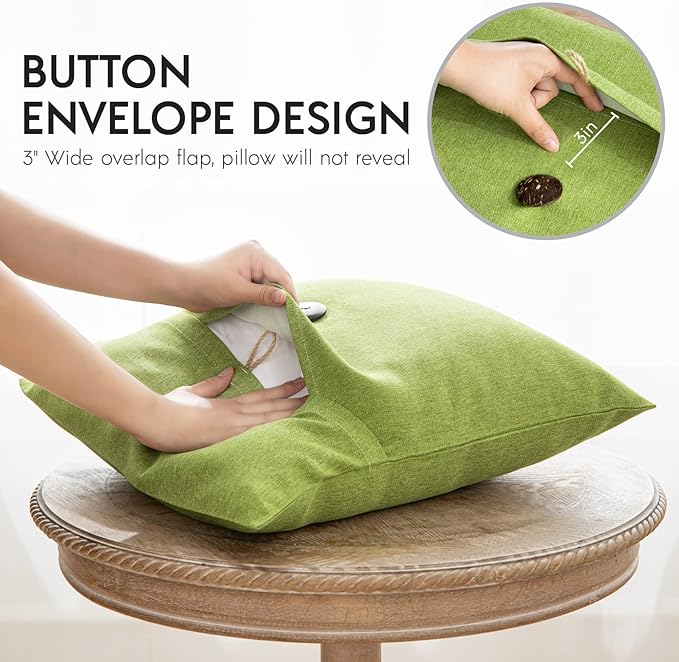 Phantoscope Pack of 2 Throw Pillow Covers Premium Coconut Button Vintage Linen - Image 3