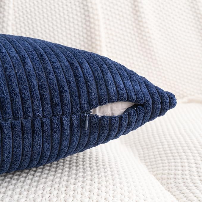 HWY 50 Navy Blue Corduroy Patchwork Throw Pillow Covers 20x20 Inch, Soft Cozy - Image 4