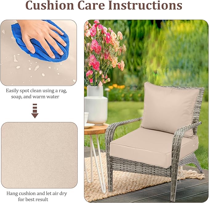 Waterproof Outdoor Chair Cushion Set of 3, Outdoor Cushions - Image 7