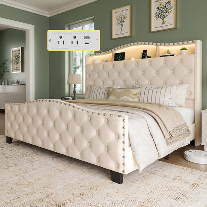 belffin platform bed frame with 50.9" led headboard, main product view