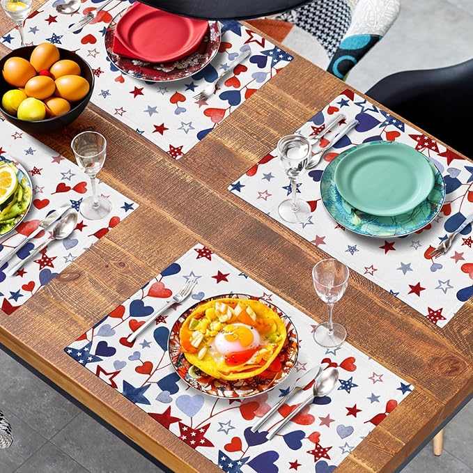 Red Blue Heart Stars 4th of July Placemats Set of 4 Patriotic America - Image 7
