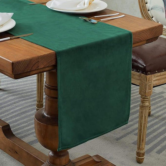 BALCONY & FALCON Velvet Table Runner 14"x51" Emerald Green Luxury Machine by BALCONYFALCON