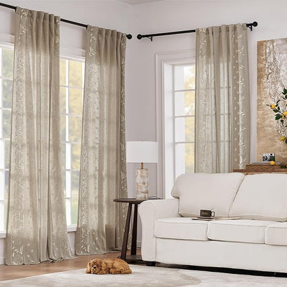 jinchan Winslow Linen Curtains for Bedroom 84 Inches Length Ivory on Taupe - Image 2
