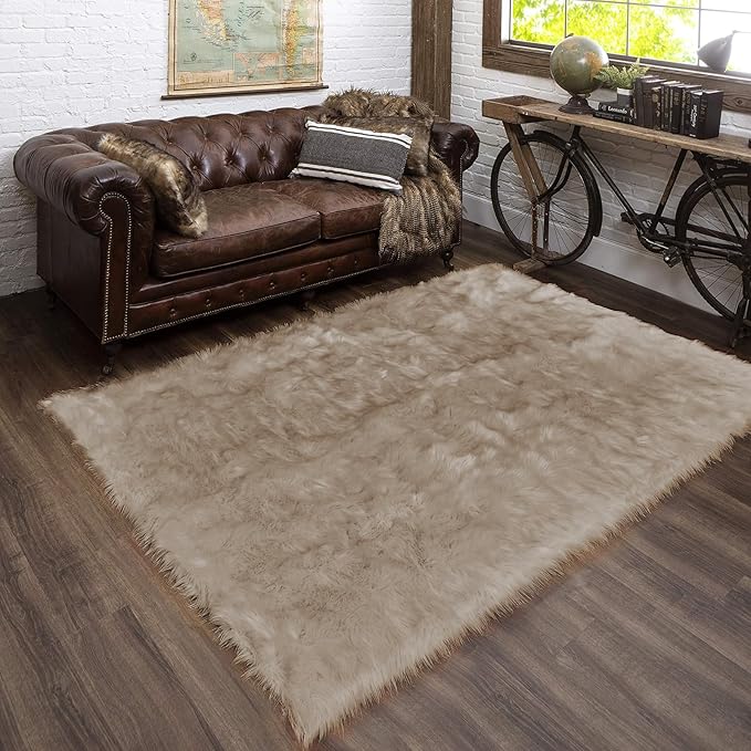 Latepis Light Brown Beige 5X6.7 Faux Fur Rug Fluffy Fuzzy Throw Rugs Washable by Latepis