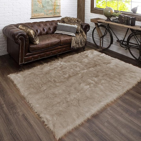Latepis Light Brown Beige 5X6.7 Faux Fur Rug Fluffy Fuzzy Throw Rugs Washable by Latepis