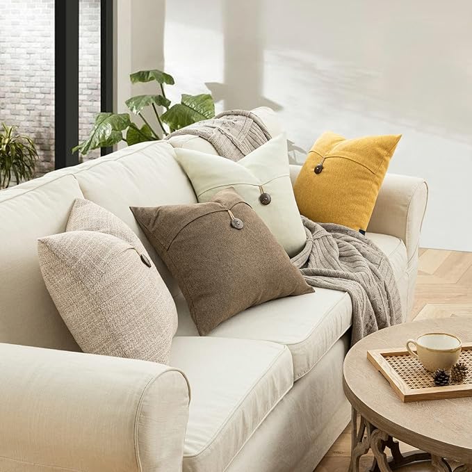 Phantoscope Pack of 2 Farmhouse Throw Pillow Covers Premium Coconut Button - Image 6