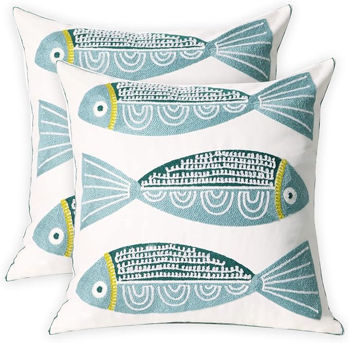 2 PCS Embroidered Throw Pillow Cover Cotton Decorative Square Cushion Cases by UnionKK