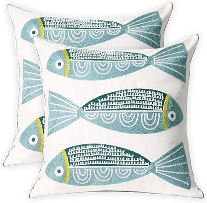 2 PCS Embroidered Throw Pillow Cover Cotton Decorative Square Cushion Cases by UnionKK