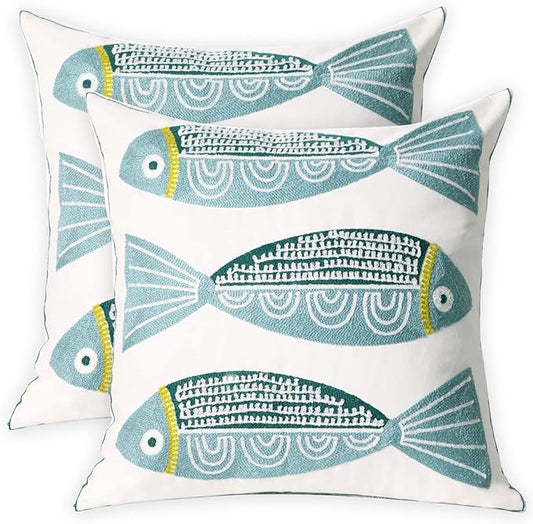2 PCS Embroidered Throw Pillow Cover Cotton Decorative Square Cushion Cases by UnionKK