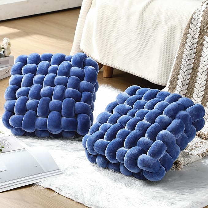 Wenqik 2 Pcs Knot Pillows Square Knotted Plush Throws Soft Accent Pillows - Image 4