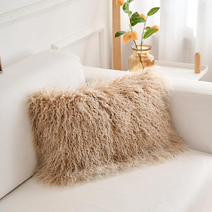 Genuine Mongolian Lamb Fur Pillow Cover – 12"x20" Rectangular Cushion Case – - Image 3