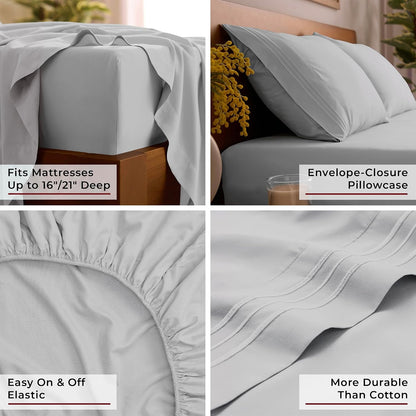 mellanni iconic 3-piece bed sheet set, 16" deep showing dimensions