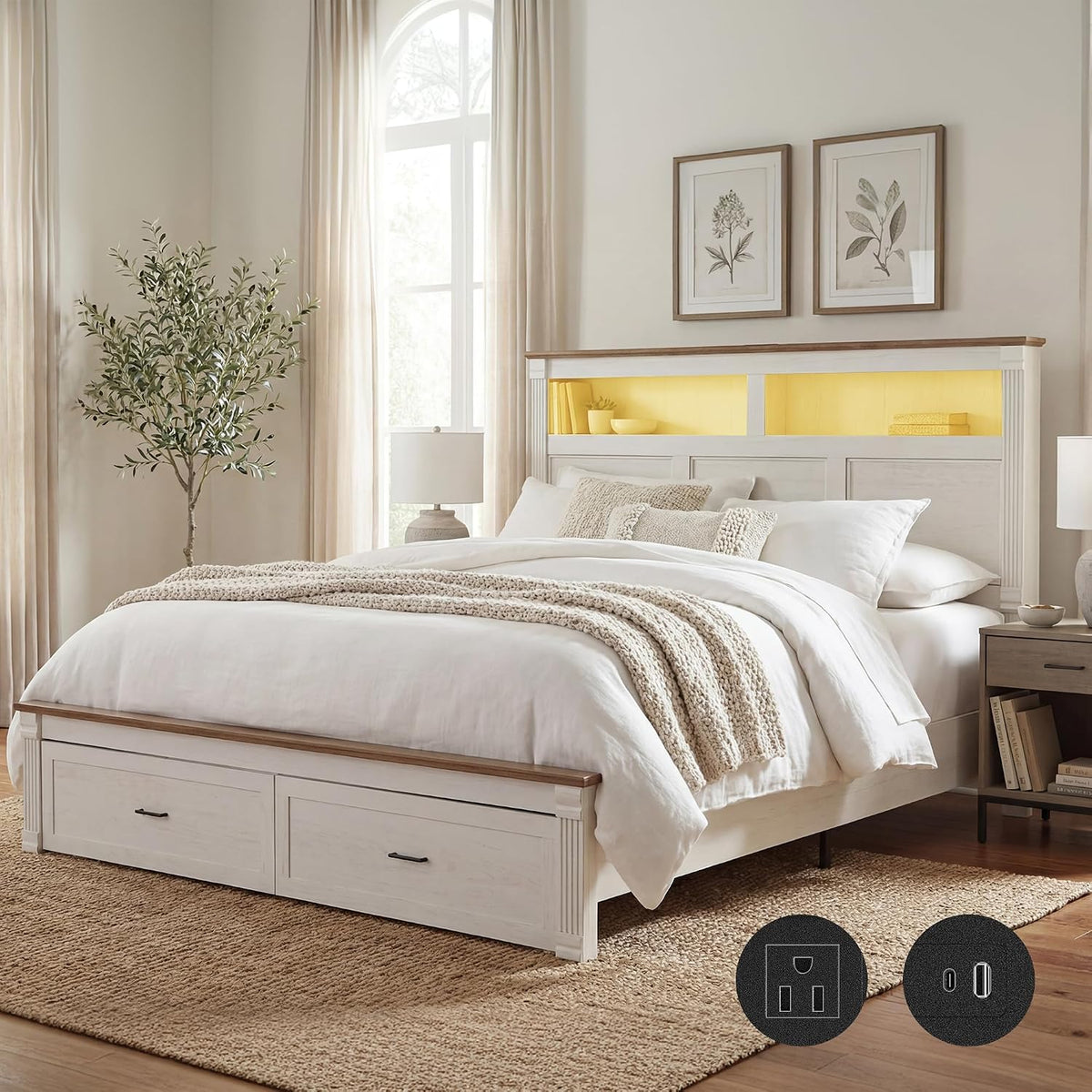 farmhouse 53" tall queen bed frame, headboard& 2, view 9
