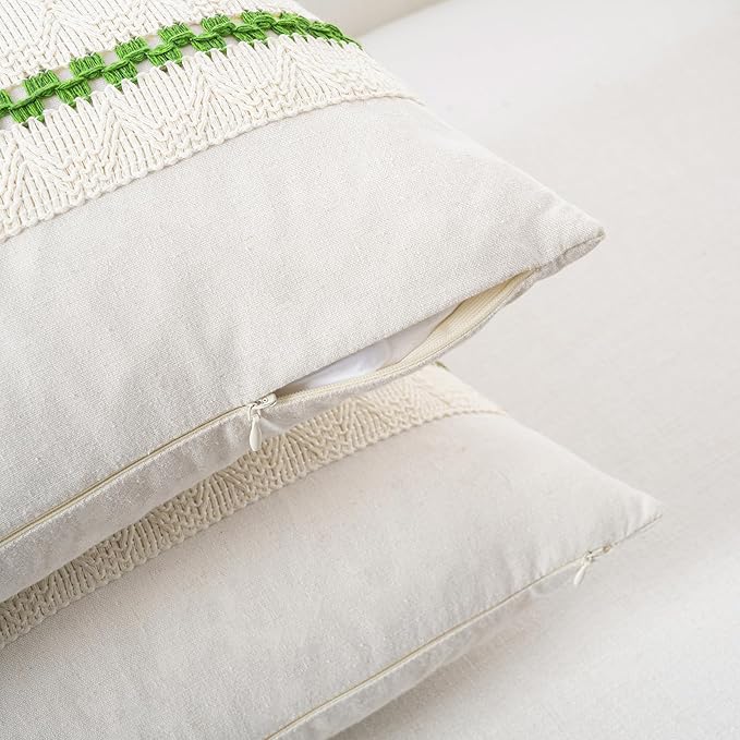 Fancy Homi Set of 2 Boho Lime Green Decorative Throw Pillow Cover 20x20 Inch - Image 3