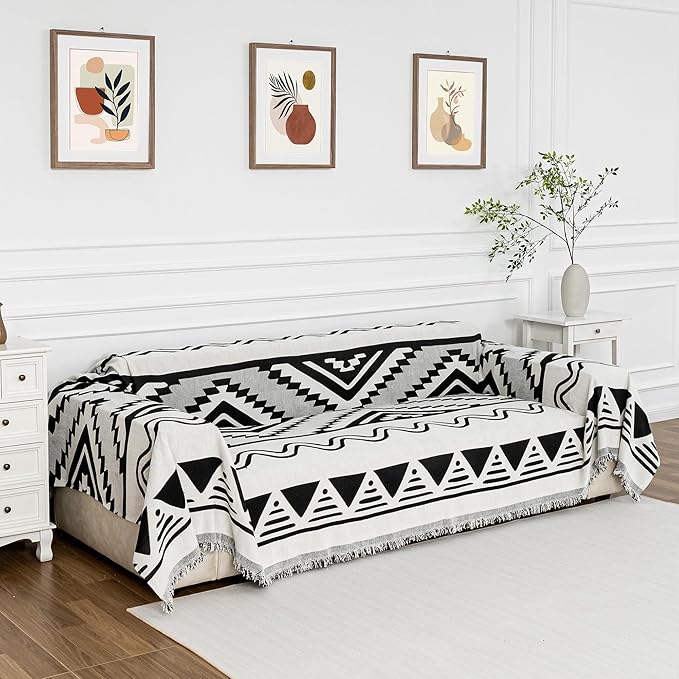 MYSKY HOME Boho Couch Cover for Dogs Washable Black Rhombic Couch Sofa - Image 2