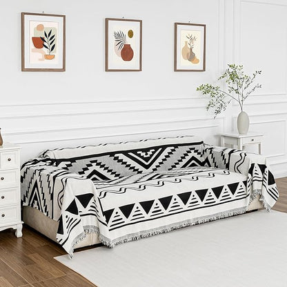 MYSKY HOME Sectional Couch Cover Black Boho Geometric Sofa Covers - Image 2