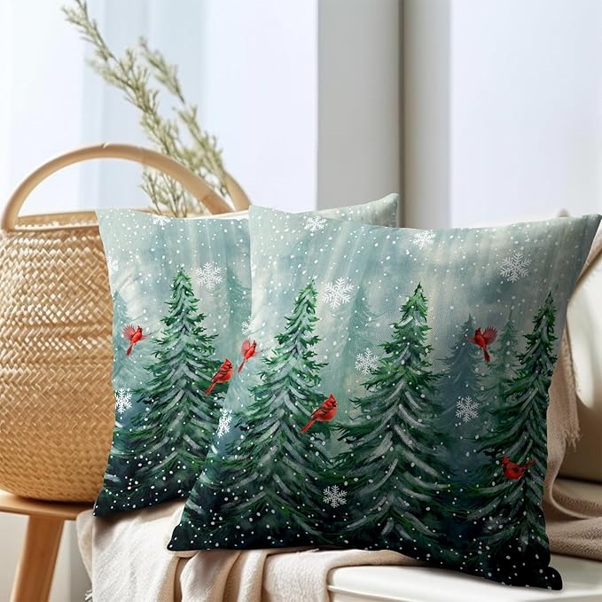 Watercolor Tree Throw Pillow Cover 18x18 inch Set of 2 Christmas Dark Green - Image 7