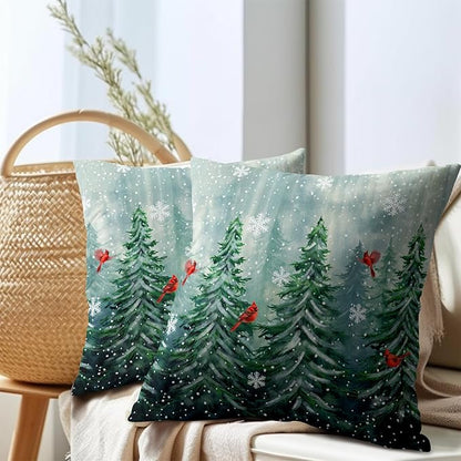 Watercolor Tree Throw Pillow Cover 18x18 inch Set of 2 Christmas Dark Green - Image 7