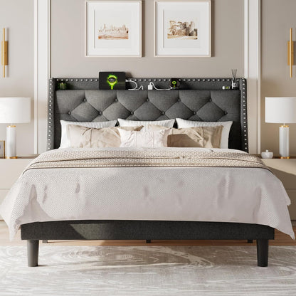 feonase full size bed frame with luxury wingback on a desk or shelf