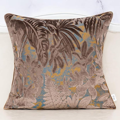 Alerfa Brown Throw Pillow Cover 18x18 Inch, Square Cut Velvet Maple Leaf by Alerfa