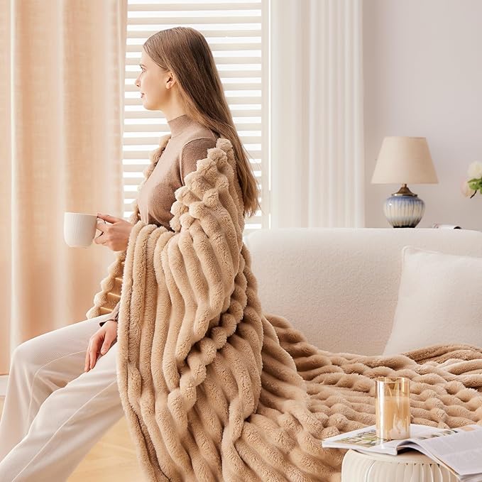 NEWCOSPLAY Super Soft Queen Blanket Brown Premium Silky Flannel Fleece 3D - Image 6
