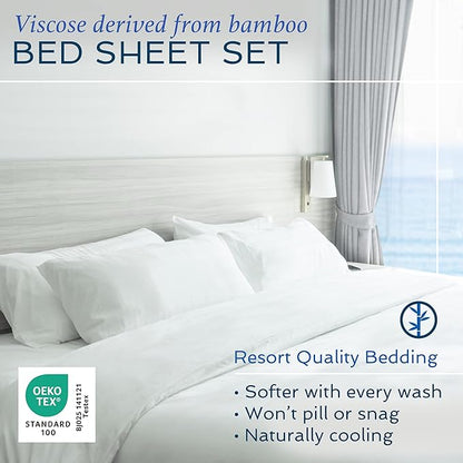 Hotel Sheets Direct 4 Piece Bed Sheet Set Queen Size, 100% Viscose Derived from - Image 2