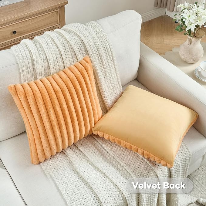 FUTEI Orange Throw Pillow Covers Set of 2, 24x24 Inch Striped Texture European - Image 4