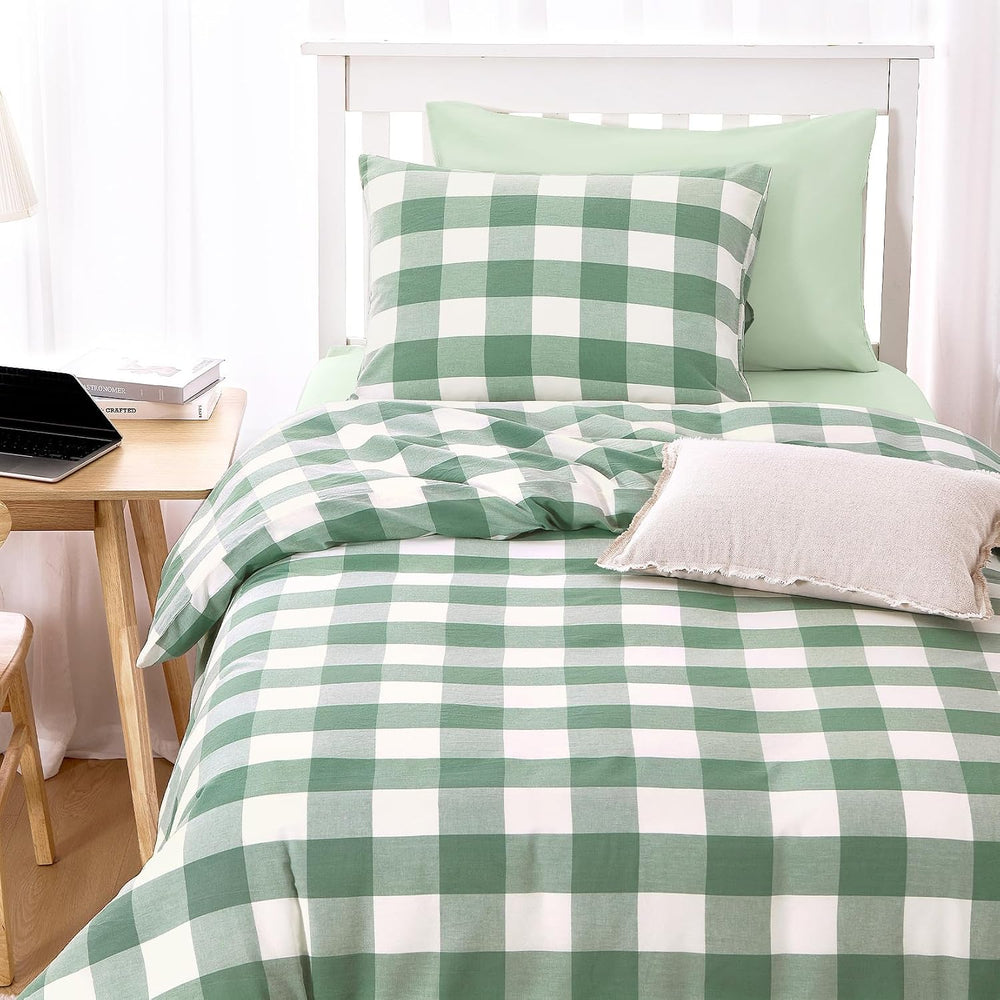 Wake In Cloud - Gingham Cotton Duvet Cover Set, Plaid Buffalo Check Checkered...