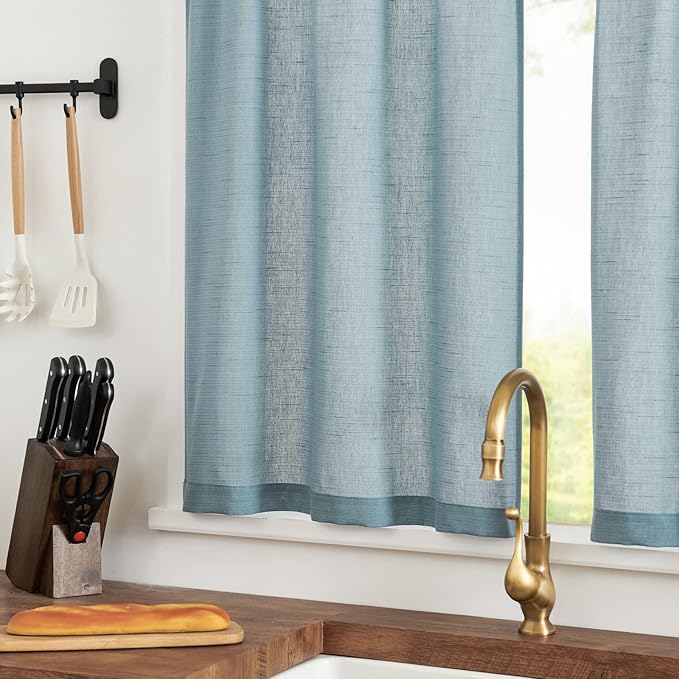 jinchan Kitchen Curtains and Valances Set 3 Pieces Linen Tiers and Valance 24 - Image 3