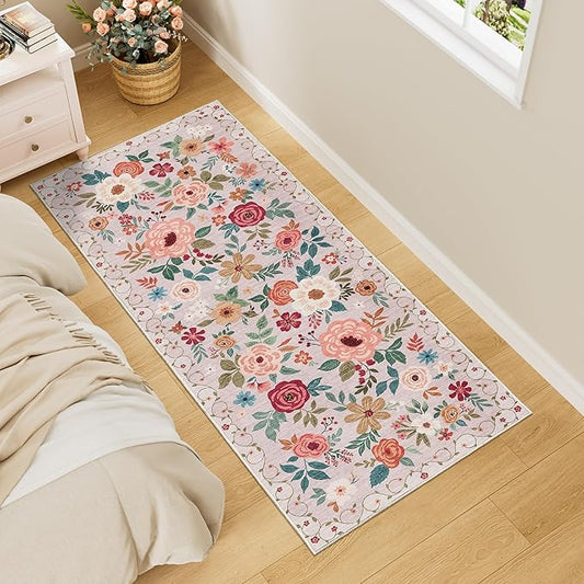 DUKINO 2x5 Runner Rug for Hallway, Washable Kitchen Floral Runner Rug by DUKINO