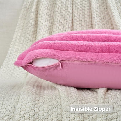 FUTEI Hot Pink Throw Pillow Covers Set of 2, 24x24 Inch Striped Texture - Image 3