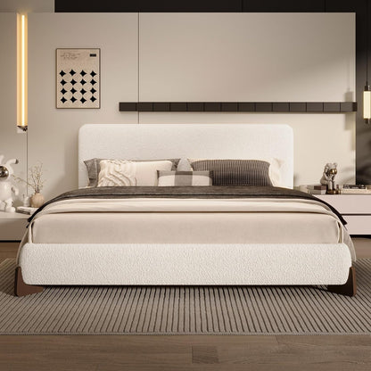 merax boucle king bed, upholstered bed frame and, close-up detail
