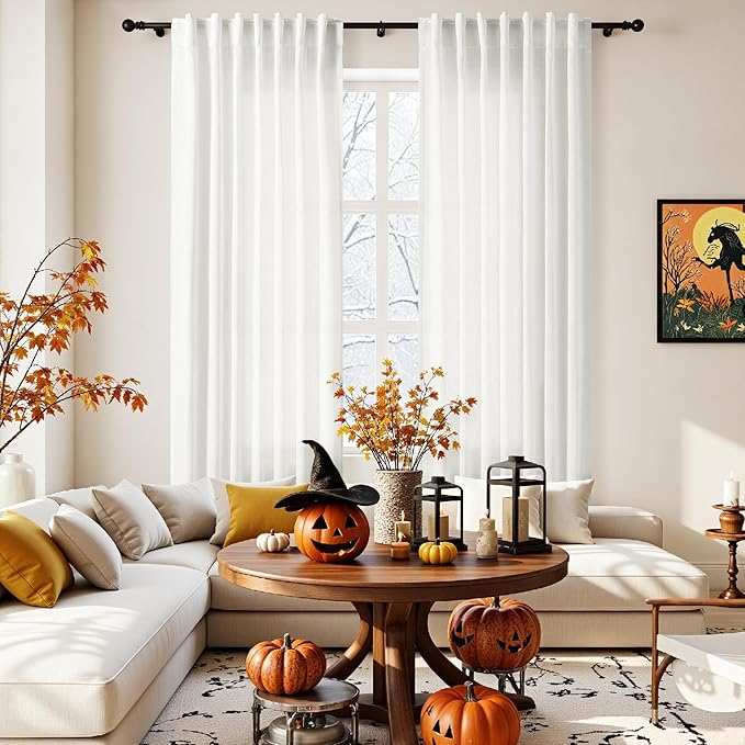 Nanspring Linen Curtains 84 Inch Length 2 Panels Set, Ivory - Image 8