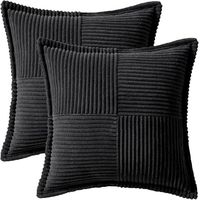 MIULEE Black Corduroy Decorative Euro Sham Pillow Covers 24x24 Inch - Image 6
