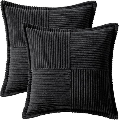 MIULEE Black Corduroy Decorative Euro Sham Pillow Covers 24x24 Inch - Image 6