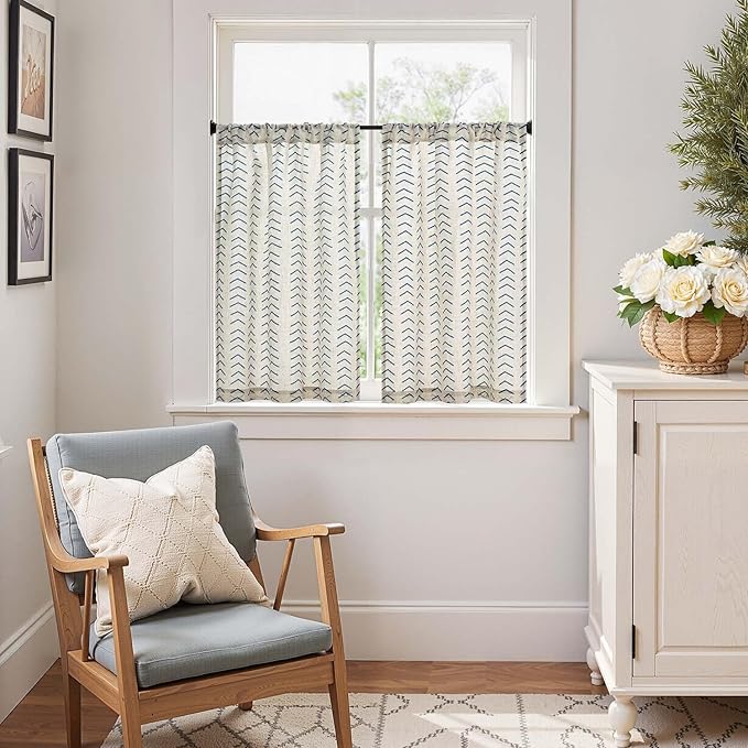 jinchan Arrow Boho Linen Blend Kitchen Curtains 36 Inch Length Herringbone - Image 5