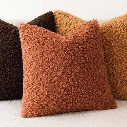 Foindtower 2 Pieces 18x18 Inch Burnt Orange, Faux Fur Throw Pillow Cover Accent - Image 4