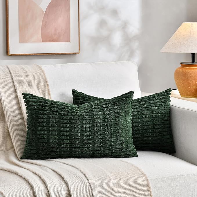 Fancy Homi Set of 4 Green Lumbar Rectangle Decorative Throw Pillow Covers 12x20 - Image 5