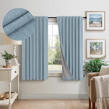 Dusty Blue Blackout Curtains for Nursery 54 Inch Length 2 Panel Chic Linen Look by Pitalk