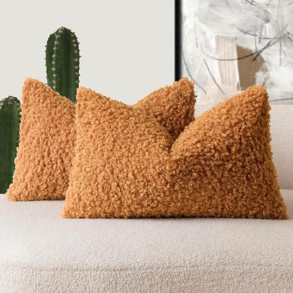 Foindtower Set of 2 Curly Teddy Wool Pillow Covers Decorative Boucle Textured by Foindtower