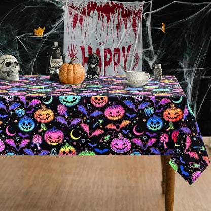 ASPMIZ Halloween Tablecloth Rectangle Table, Waterproof Blacklight Spooky Pumpkin Table Cloth, Washable Polyester UV Reactive Table Cloth Wrinkle-Free Table Cover for Halloween Decorations, 60" x 104"