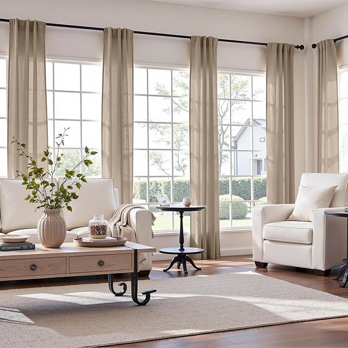 jinchan Linen Blend Curtains 90 inch Length 2 Panels - Image 2